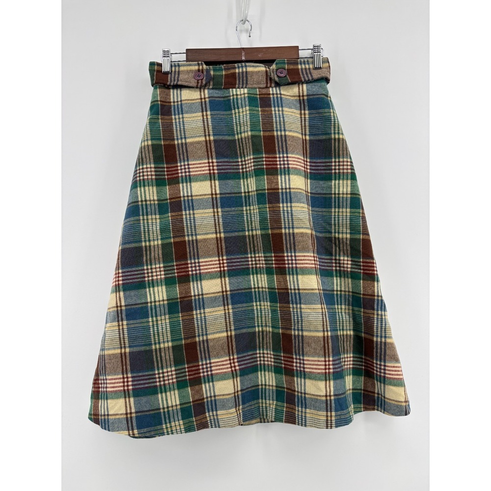 Latch On Womens A-Line Midi Skirt Plaid Multicolor High Waisted Earth Tones 14